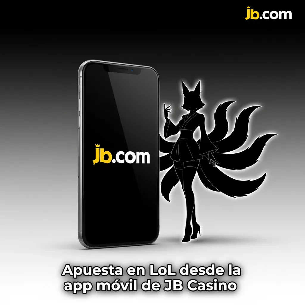 Pantalla de móvil con JB Casino Esports: apuestas de LoL, cuotas en vivo y botón Confirmar; para Android e iOS.