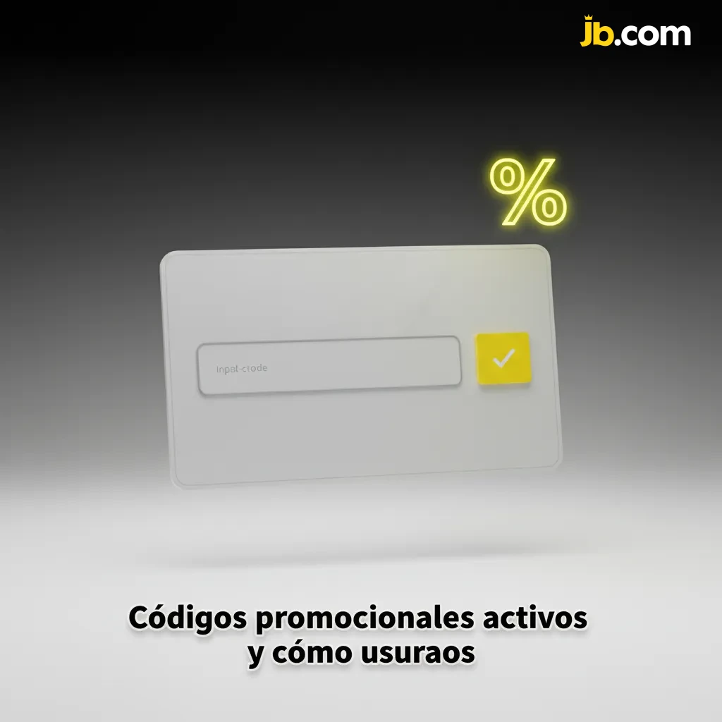 Tabla de códigos promocionales activos y pasos de uso: JBNEW 100% hasta $20,000; JBCASH 10% cashback; JBAPPS 20% extra.