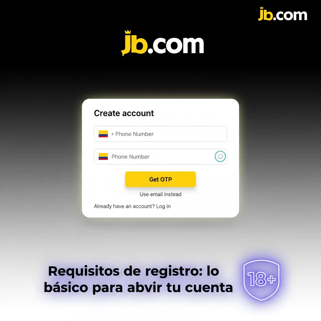 Infografía de requisitos de registro en Colombia: 18+, documento válido, celular y correo, una cuenta, uso solo en Colombia.