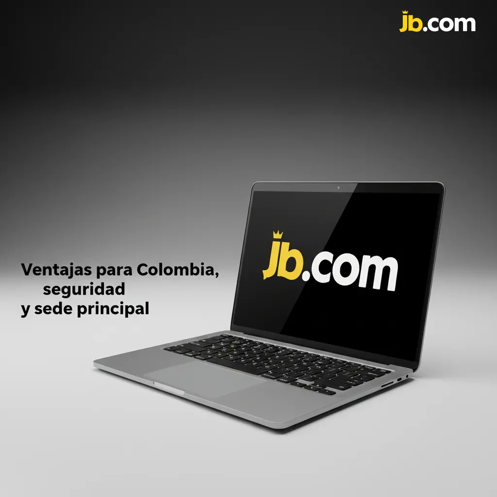 Infografía de JB Casino: ventajas en Colombia, seguridad TLS y 2FA, apuestas en vivo, apps iOS/Android y sede en Aviso Legal